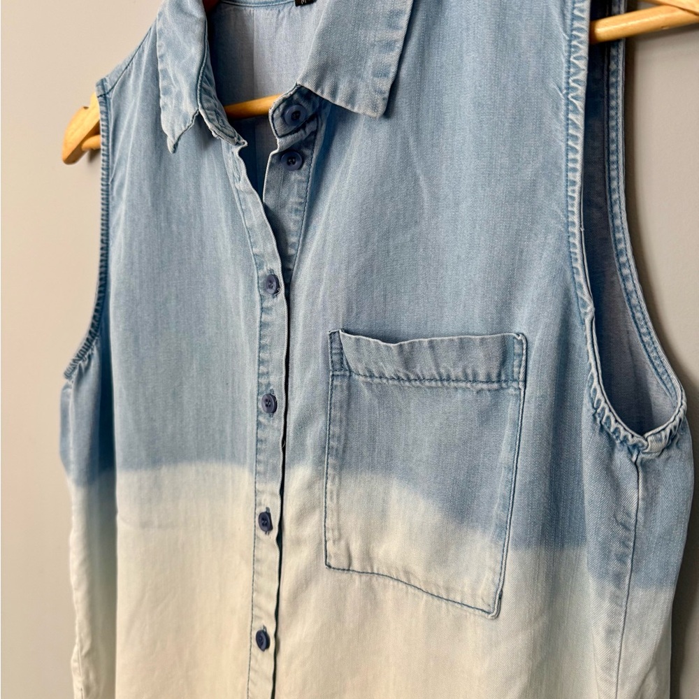 Velvet Heart Sleeveless Dip-Dye Ombré Chambray Loose Flowy Shirt Festival Rodeo - Picture 3 of 6